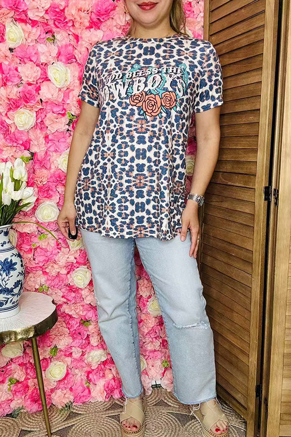 Women's t-shirt wholesale w/GOD BLESS THE COWBOYS Leopard prints XCH11957 IS15