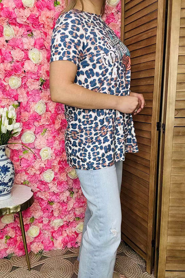 Women's t-shirt wholesale w/GOD BLESS THE COWBOYS Leopard prints XCH11957 IS15