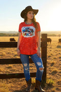 Western plus size "Feelin Ranchy" Orange printed short sleeve t-shirt XCH11956 (GS8)